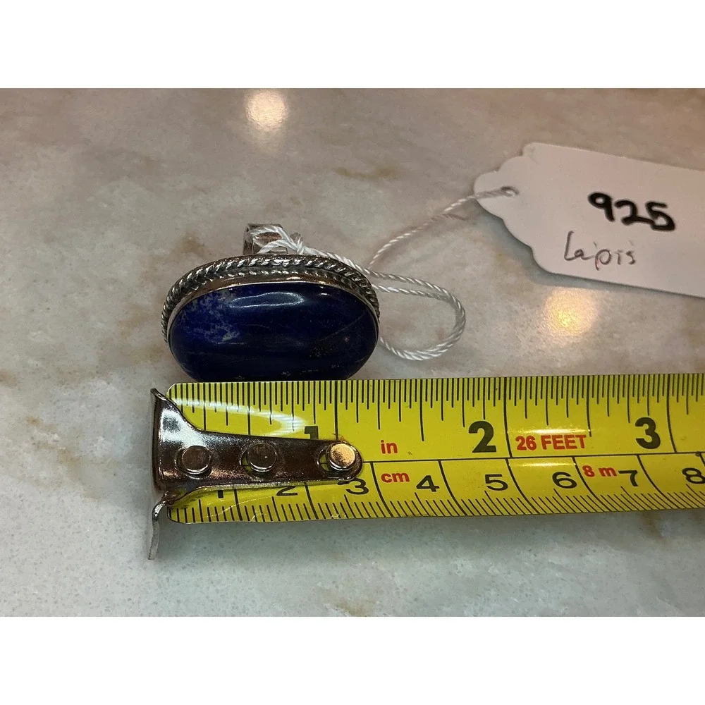 Sterling Silver 925 Lapis Lazuli Statement Ring Oval Rope Edge Band Size‎ 6.25